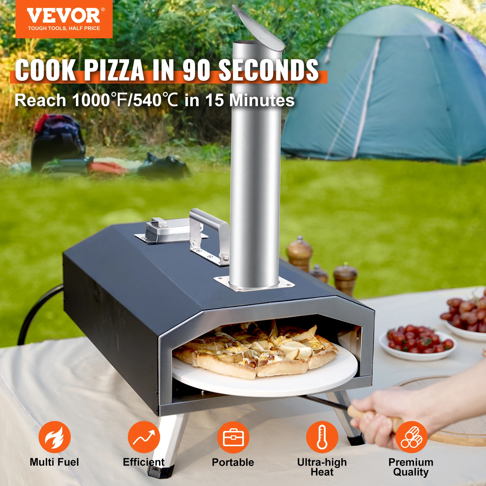 VEVOR Multi-fuel Outdoor Pizza Oven,12/13/16 inch Wood Fired & Gas Pizza Maker Portable Pizza Ovens for Outside Backyard Camping