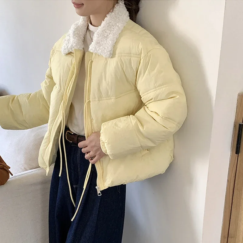 المرأة شيك فو الحملان الصوف المرقعة أسفل معطف القطن الحلو كل مباراة طالب جواكت شتوية الشتاء Kawaii سترة قصيرة سترات #3