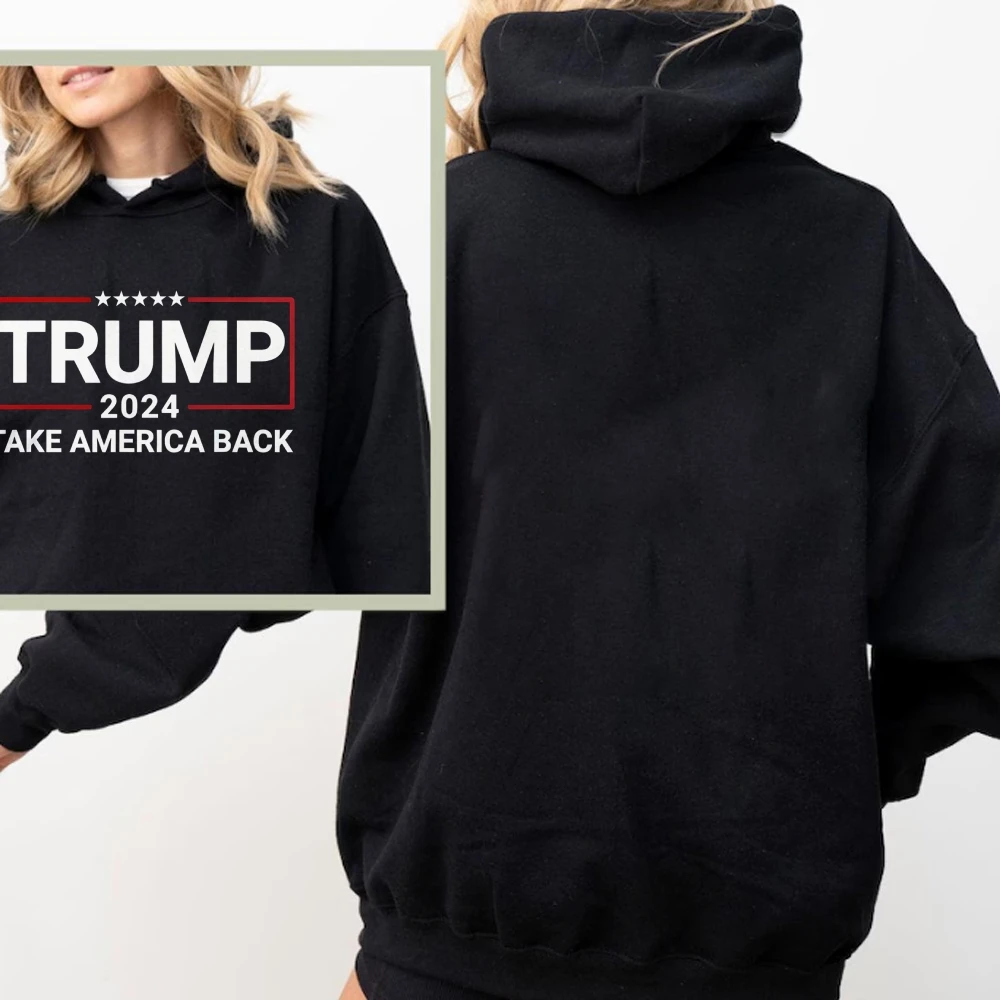 2024 Us President Trump Graphic Print Hoodie Sweatshirt High Quality Pure Cotton Fabric Loose Shoulder New Sweater