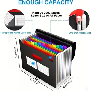 Expandable file folder, 12 pockets, A4 size, organizer, large capacity, portable, classroom accordion file box, office 12 Main Sales Caixa File - №3