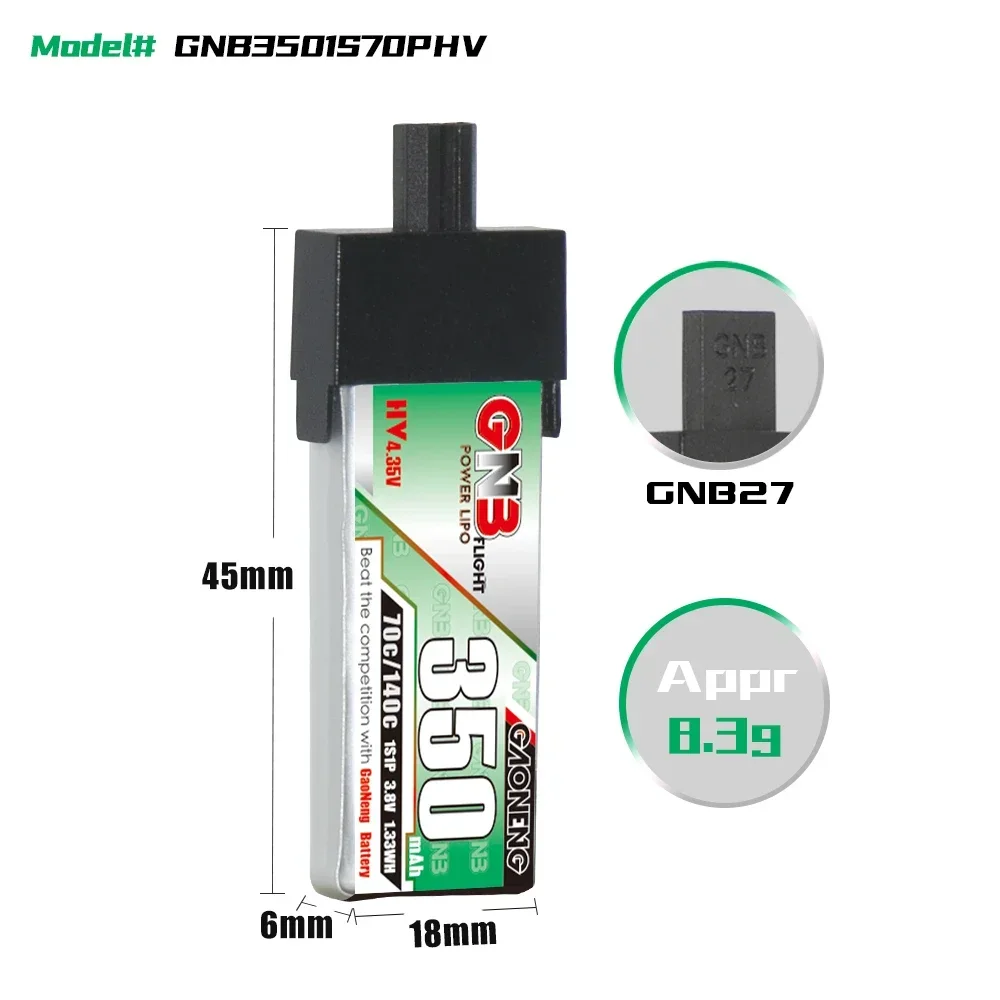 GAONENG GNB 350mAh HV 1S 70C 140C 3.8V Plastic Head GNB27 LiPo Battery 75mm FPV Drone Emax Tinyhawk S NanoHawk EZ Pilot Pro