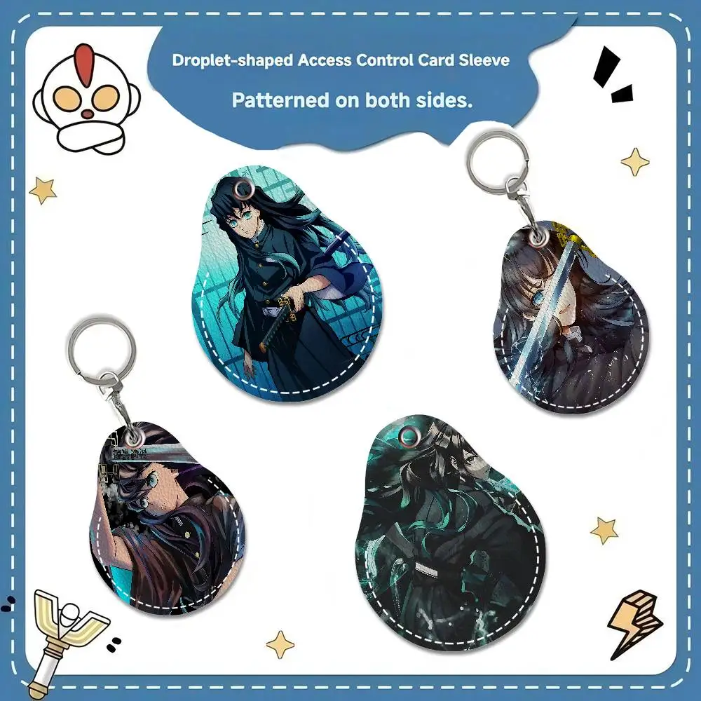 Muichiro Tokito PU Leather Card Holder Keychain Key Ring Door Access Tags Case Keychain Access Card Bag Key Tag Ring