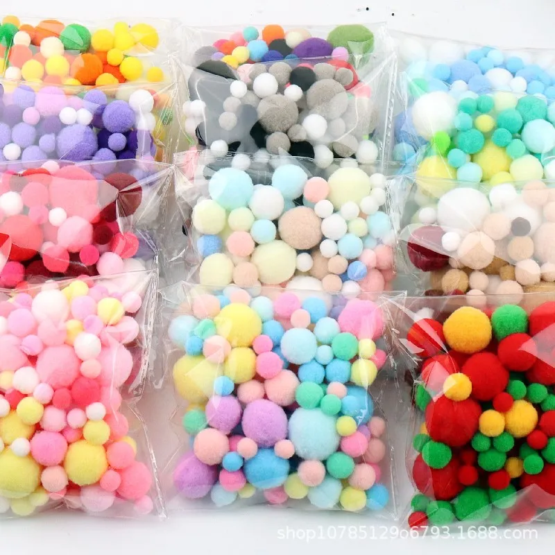 10mm To 30mm 20g Multi Size Mix Colors Pompom Fur Craft DIY Soft Pom Poms Balls Wedding Decoration Glue on Cloth Accessories