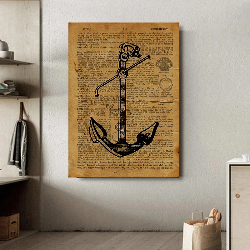 Nautical Anchor Sundial Deep Sea Diver Lighthouse Engraving Art Poster Canvas Painting Wall Print Picture Living Room Home Decor