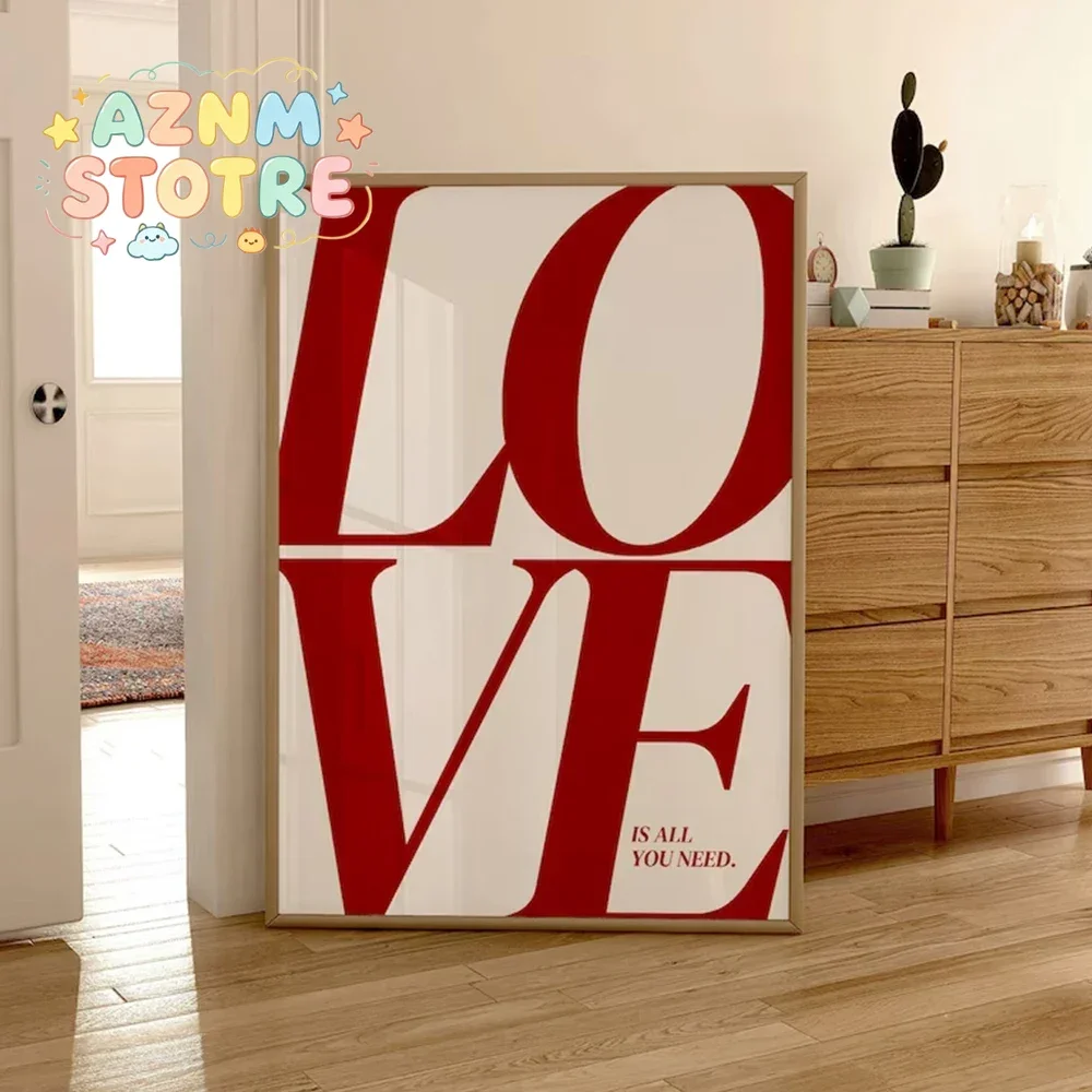 Modern Retro Love Poster Vintage 70s Love Quote Red Typography Wall Art Canvas Painting Posters For Living Room Home Decor