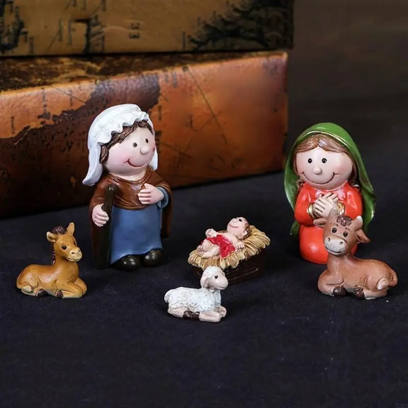 62KD Nativity Scene Figures Resin Statue Holy Family Crafts Artwork Religious for TV Shelf Fireplaces Christmas Decoration