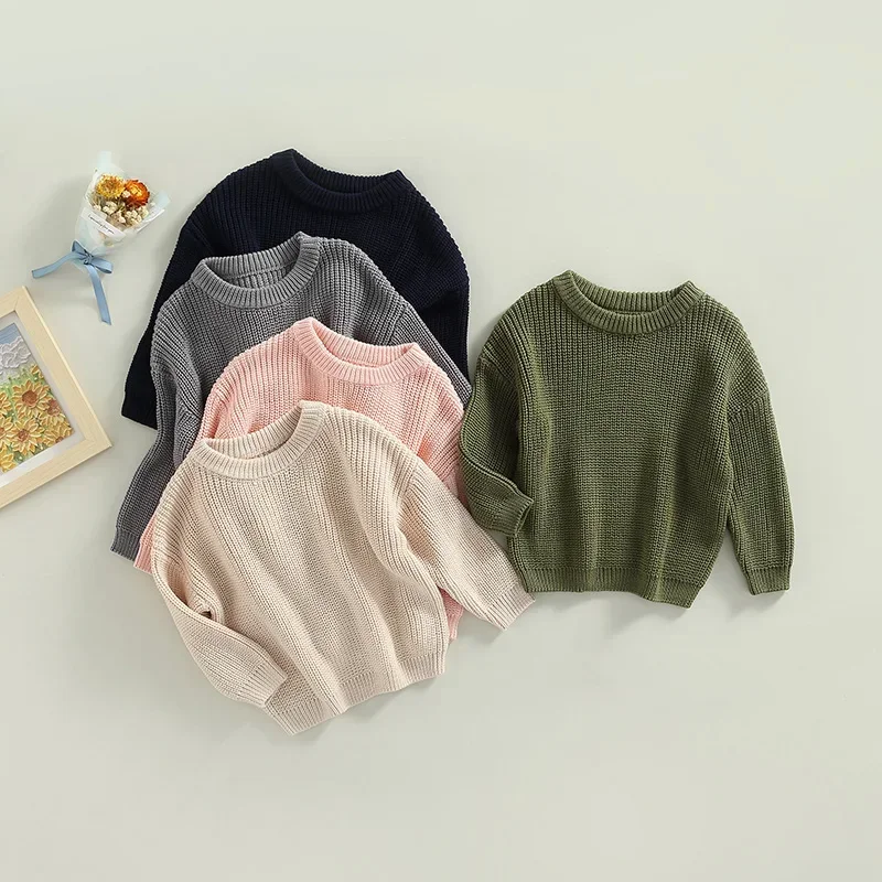 

0-18M Unisex Newborn Autumn Knit Sweater - Long-Sleeve Cotton Toddler Pullover Top