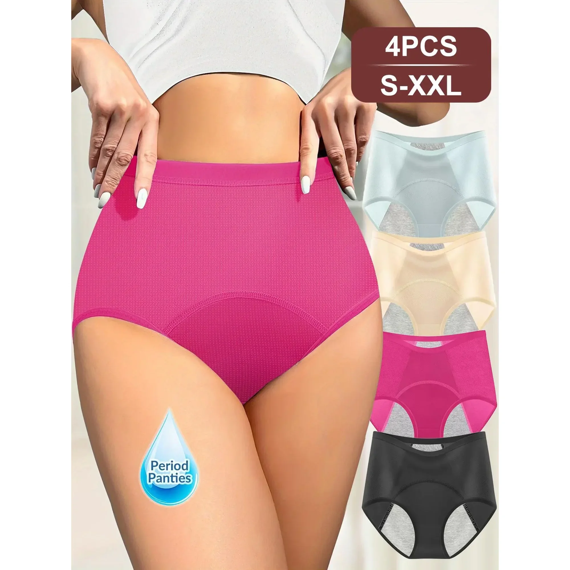 

4PCS Women's Underwear Set - Breathable Mesh Ice Silk Seamless - Leak-Proof High-Waisted Tummy Control - Comfortable Fit Briefs - Soft Pastel Panty Shaper Panty - S-XXL - Womenswear
