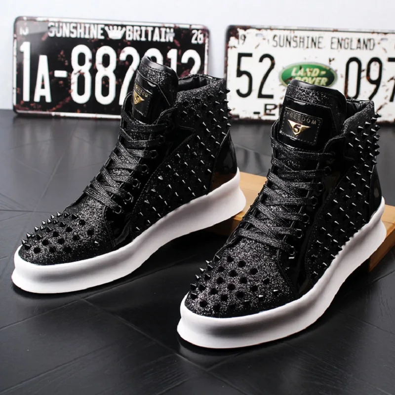 

New Designer Men's Studded casual Shoes Popular casual sequin shoes men's gold black Zapatos Hombre A7