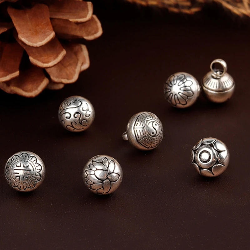 Silvering Bead Buttons for Traditional Costume Chinese Cheongsam Metal Round Carved Bead Buckle for Tangzhuang Costume