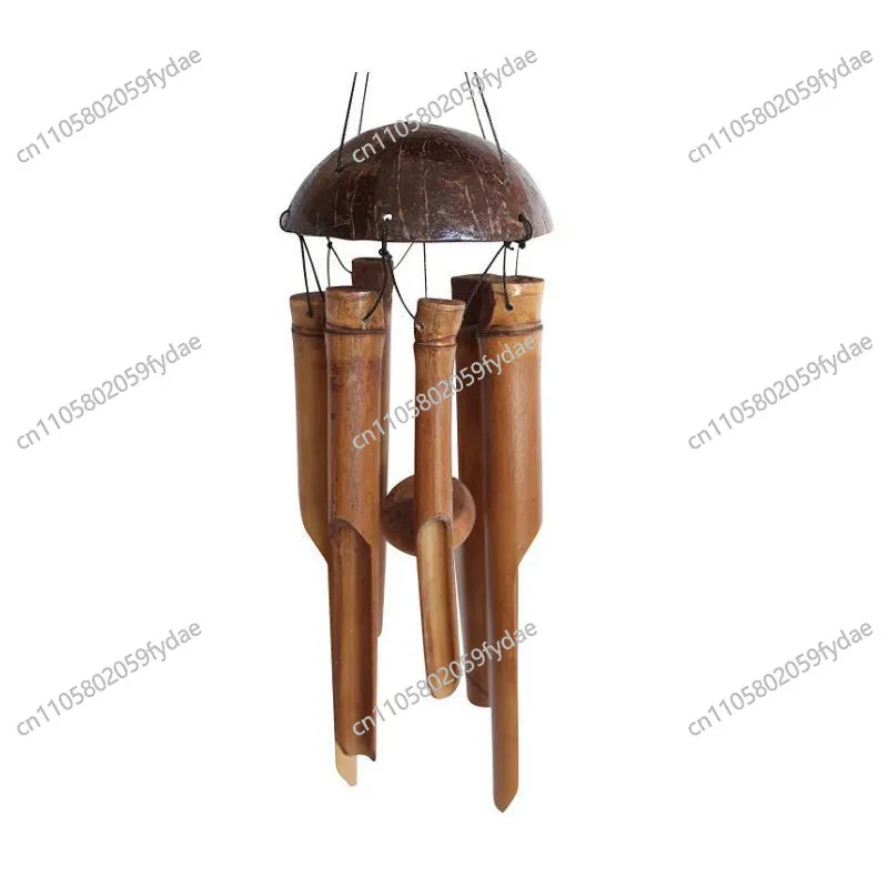 Natural coconut shell bamboo wind chime bamboo wood wind chime pastoral pendant door decoration, hand bamboo wood craft gifts