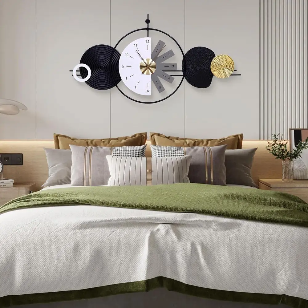 Modern Silent Luxury Wall Clock, 47x24.4in, Stylish Geometric Design for Home, Office, Kitchen