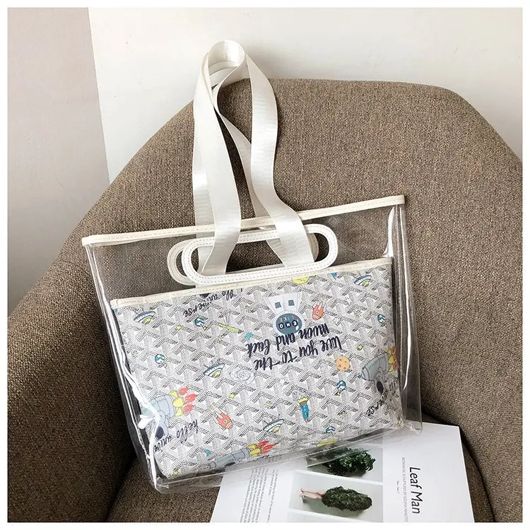 Summer New Cartoon Graffiti Jelly Letter Bag Female Fashion All-match Handbags OutdoorTransparent One Shoulder Messenger Bags