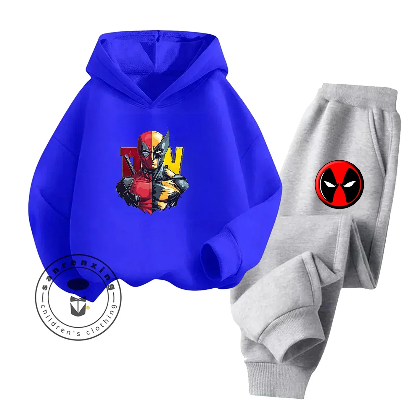 

Marvel Deadpool Kids Hoodies 2Pcs Set Boy Girl Spring Autumn Sweatshirt Clothes Superhero Tracksuits Children Hooded Pants Suit