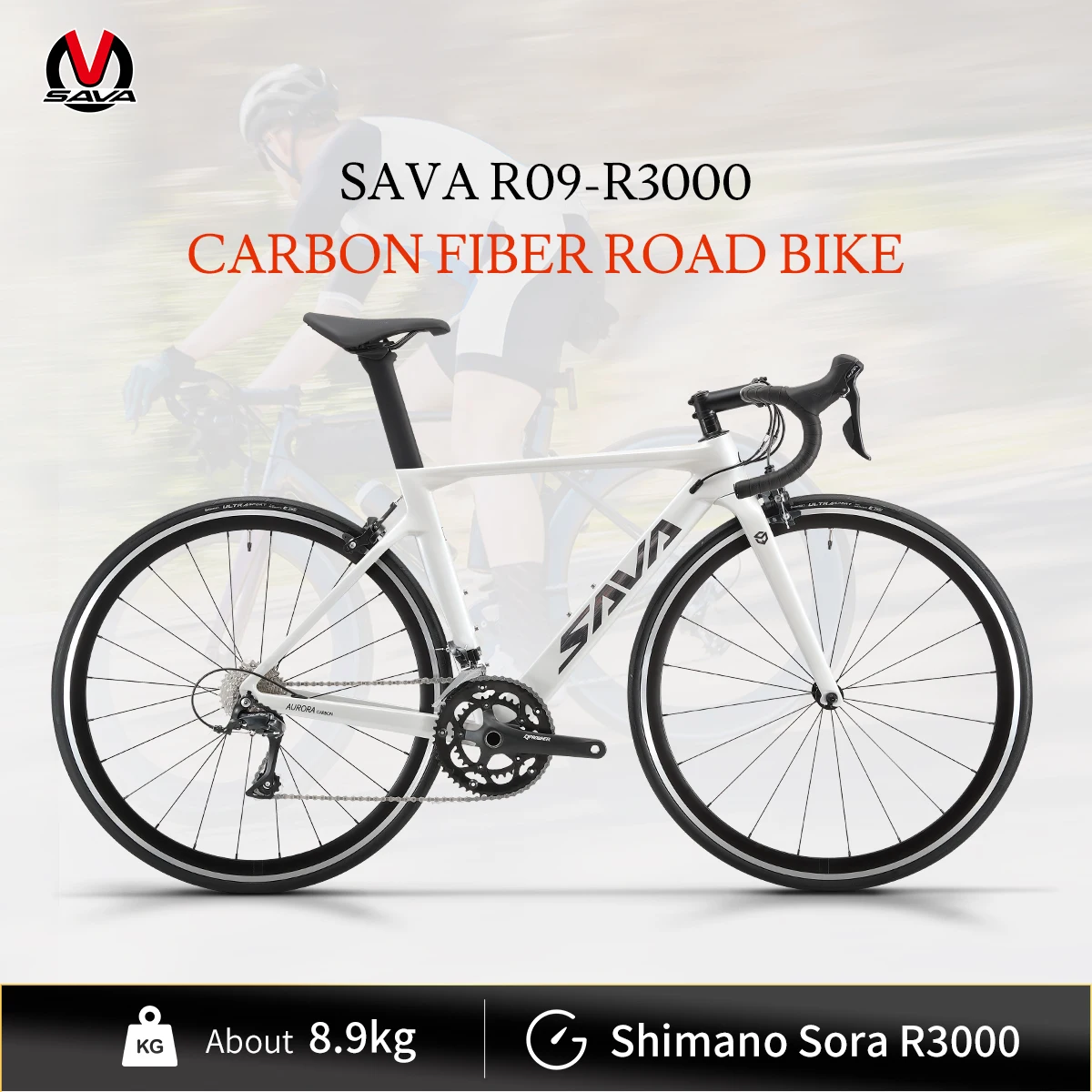 

SAVA 18-speed carbon fiber road bike with SHIMAN0 SORA R3000 adult carbon fiber road bike with V-brakes
