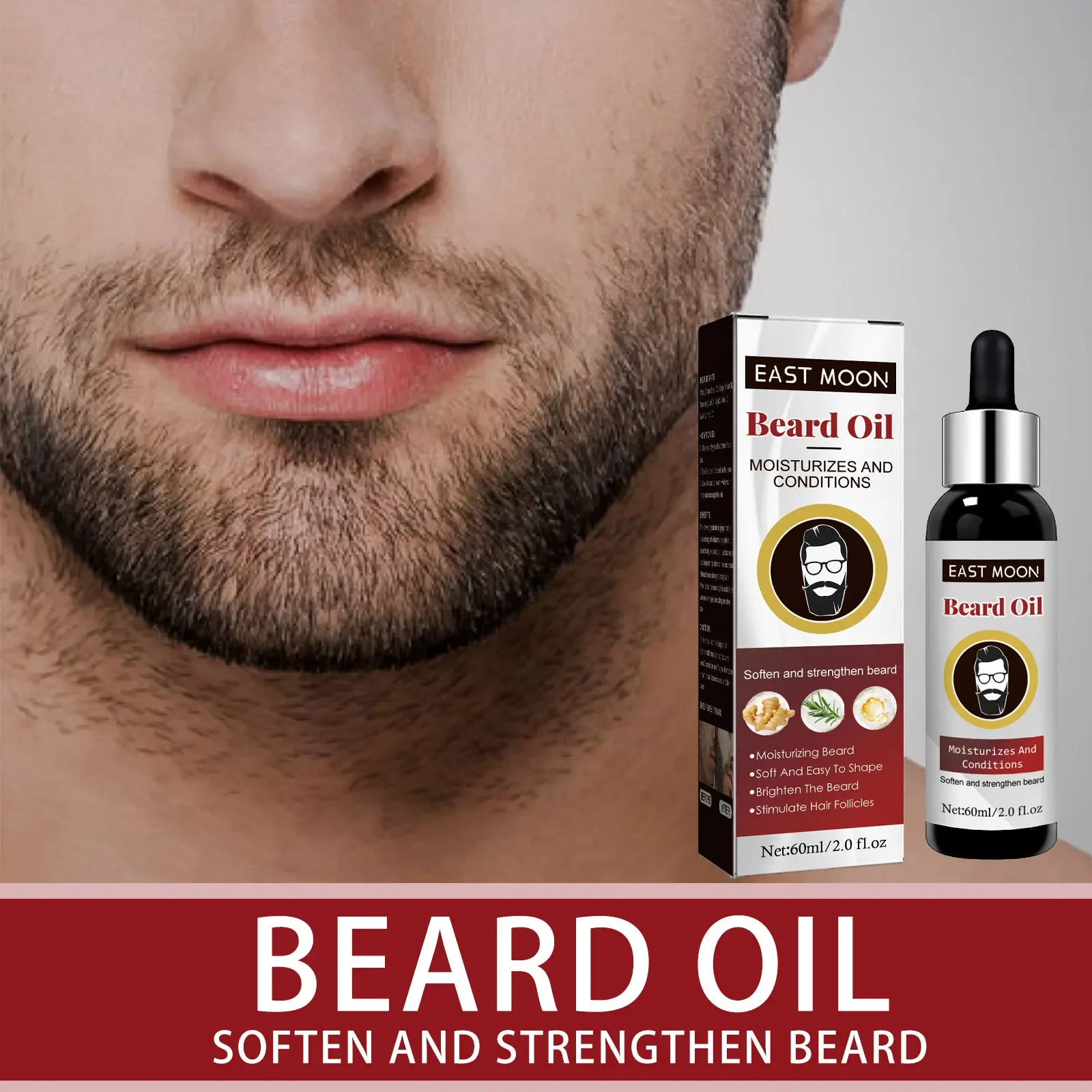 East Moon Beard Treatment Oil Men's Beard Hair หนา Moisturizing Repair Strong และ Strong Hair Treatment Oil น้ํามันขนมปังสําหรับชาย