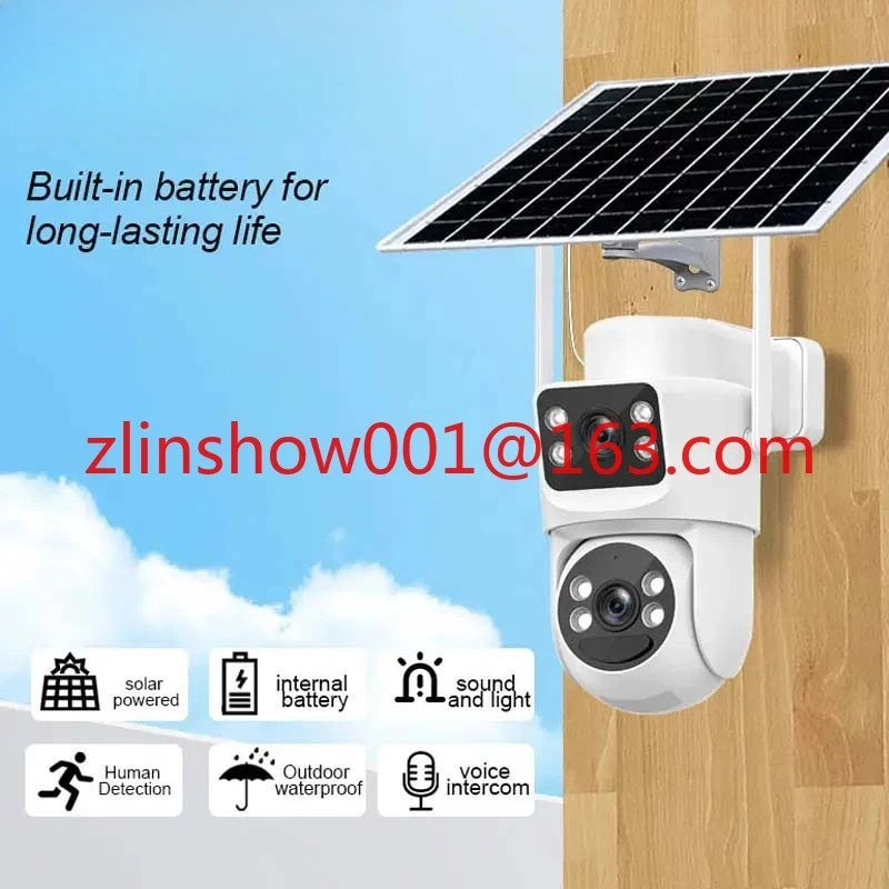 Outdoor Auto Track Dual Lens Wireless Network Ptz Dome Camera Remote View Two Way Audio 8mp 4G Solar Cctv Camera