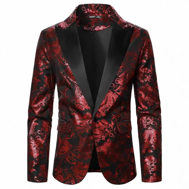 Jas Pria Motif Cetak Terbaru 2025, Satu Kancing, Blazer Floral Mewah Berkualitas Tinggi, untuk Pesta/Pernikahan/Pertunjukan