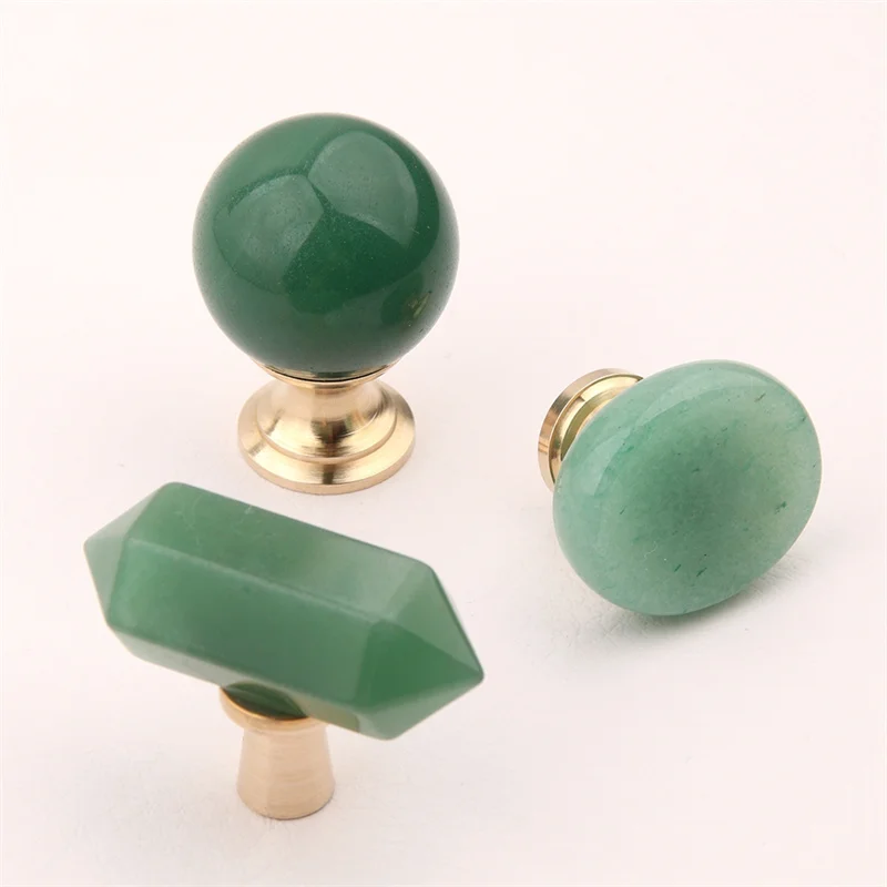 Natuurlijke Erts Messing Meubilair Handvat Lade Knop Groene Jade Handgrepen Voor Keuken Wijnkast Deur Kast Kledingkast Trekt Diy