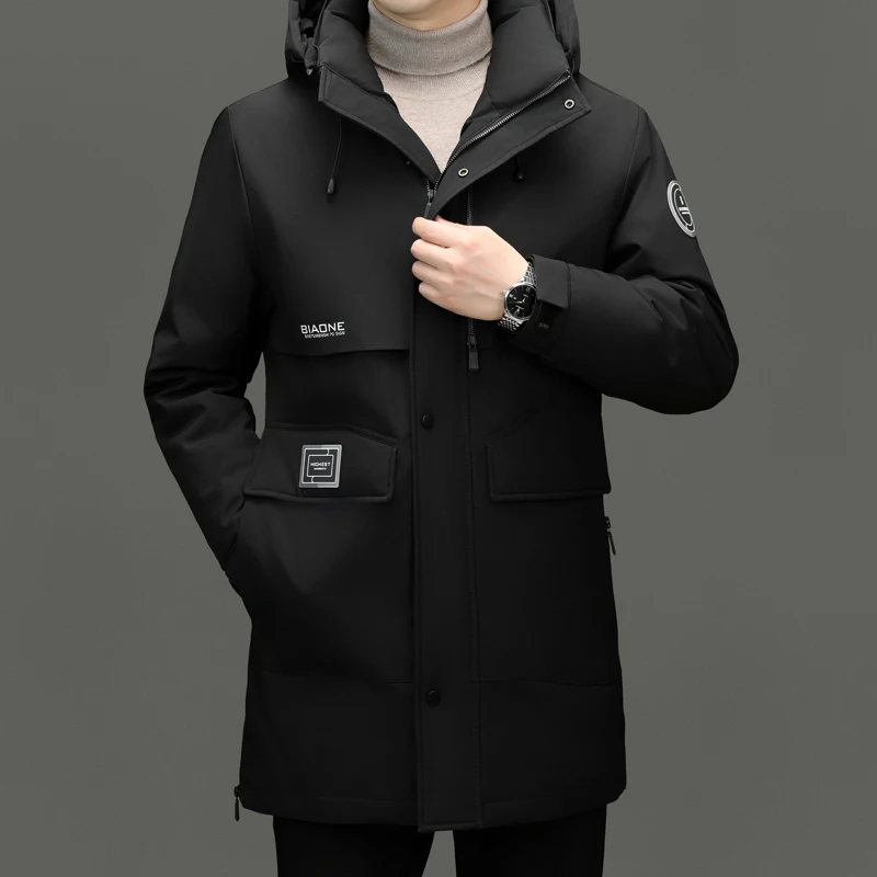 YEAE Goose Padding Removable Liner Long Down Jacket Man Hooded Jackets Men's Padded Jacket Warm Man Winter Coat Men's Clothing