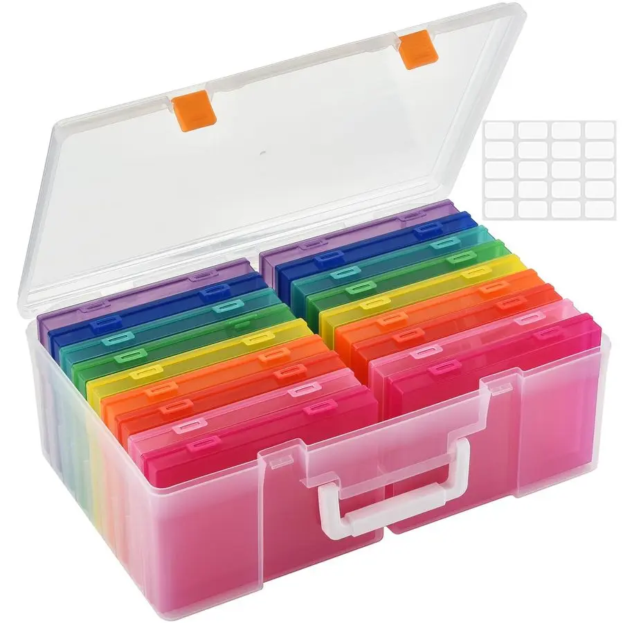 

Photo Storage Box with Handle, 5 x 7 Photo Organizer Storage Container with 18 Inner Case and 1 Sheet Blank Labels for Pictures,