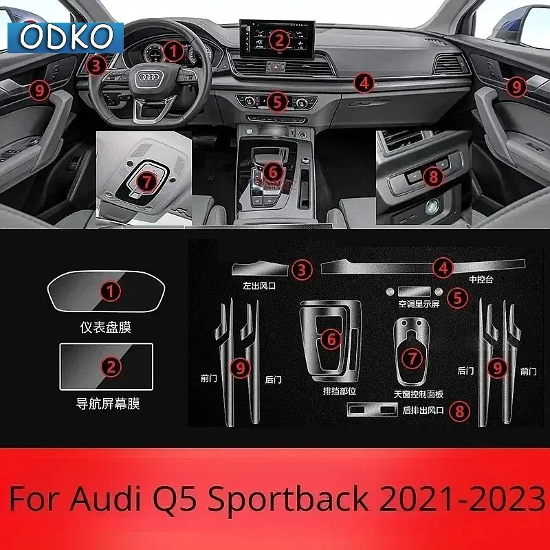 For Audi Q5 Sportback 2023 2022 2021 Accessories Interior Film Transparent TPU Gear Panel Center Console PPF Protection Sticker