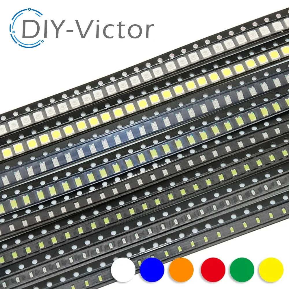 100pcs=5colors x 20pcs 1206 0805 0603 LED Diode Assortment SMD LED Diode Kit Green/ RED / White / Blue / Yellow