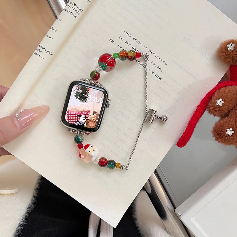 Браслет с бусинами допамина для Apple Watch Band 40 мм 45 мм 44 мм 49 38 41, металлический ремешок для IWatch Series 9 8 7 6 SE 5 4, Рождественский браслет