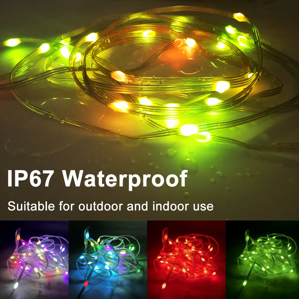 Imagem -05 - Smart Rgb Fairy String Lights Strip Usb Aplicação Led Impermeável Bluetooth Controlo de Música 24 Teclas Remotas Ws2812b 5v 10m 15m