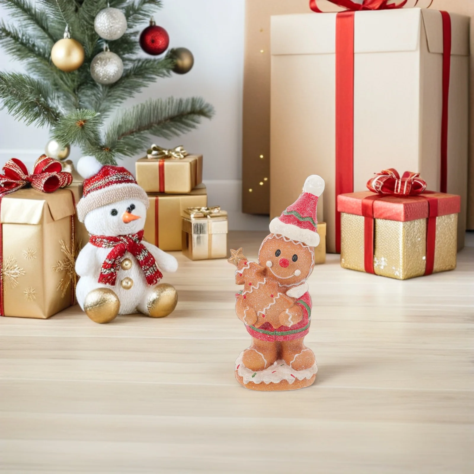 

Christmas Gingerbread Decoration Resin Made Tabletop Ornament for Holiday Party Winter Home Display Festive Shelf Centerpiece