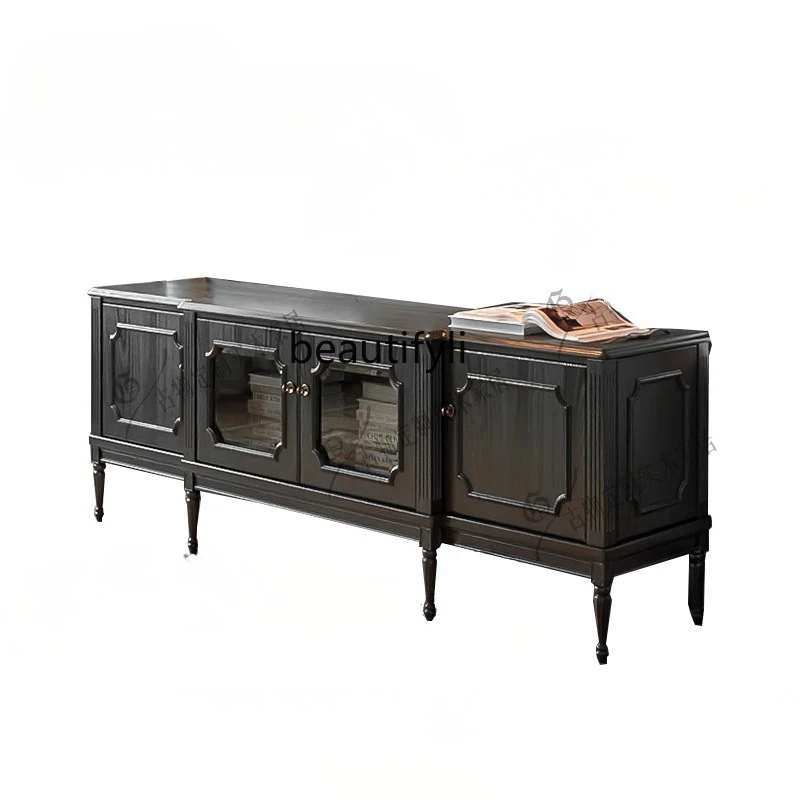 

French solid wood TV cabinet retro open paint locker classic engraved storage cabinet porch cabinet