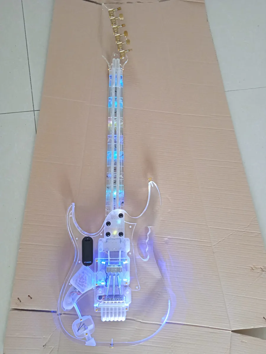 Acrylic electric guitar with blue light free shipping blue led light electricas electro electrique guitare guiter