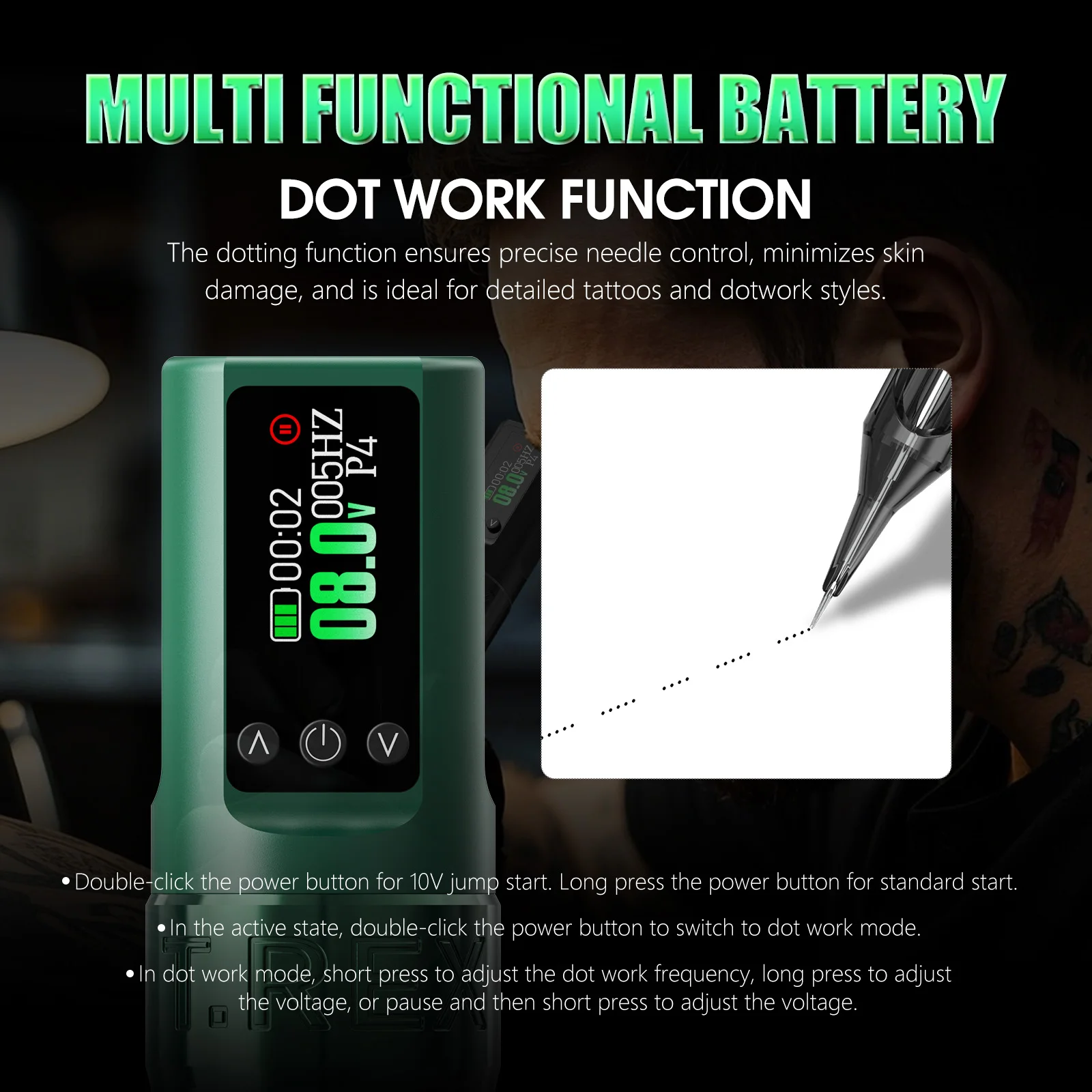 آلة الوشم T-rex قلم الوشم اللاسلكي 3.5 مللي متر طول السفر 1600 مللي أمبير LED شاشة ديجيتال مسدس الوشم المهنية