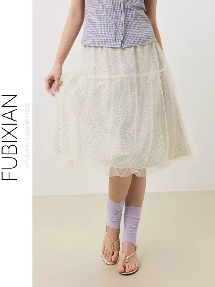 Casual Floral Tulle Half Skirt Women's Versatile Korean Style Summer Puffy A-Line Skirt High Waist Cotton High Quality Girls