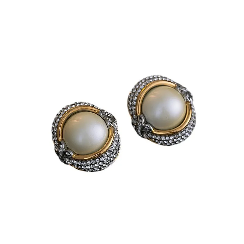Pearl Earrings For Women French Style Light Luxury High-end Feeling Rhinestone Earrings New Retro Style Niche Design Earrings