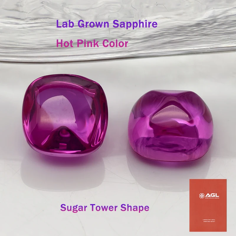 

Выращенный в лаборатории сапфир ярко-розового цвета в форме сахарной башни, свободные драгоценные камни для изготовления ювелирных изделий, сертификат на выбор