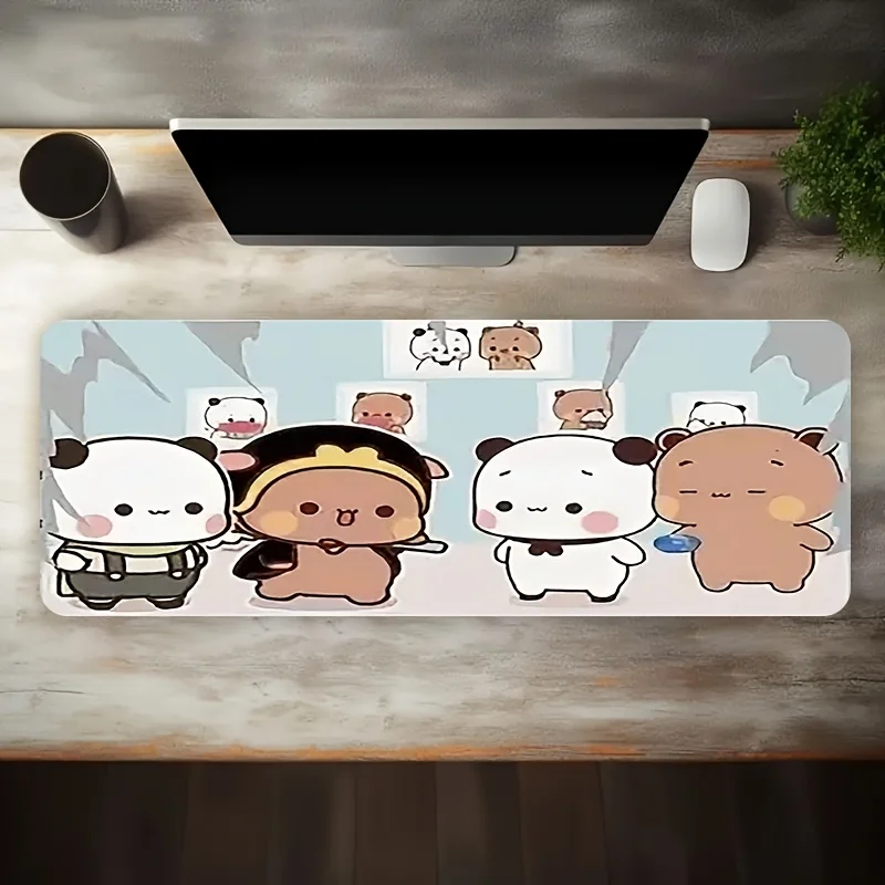 Cute Cartoon Panda Couple Gaming Mouse Pad Extra Large Non-Slip Rubber Desk Mat for Office view 2