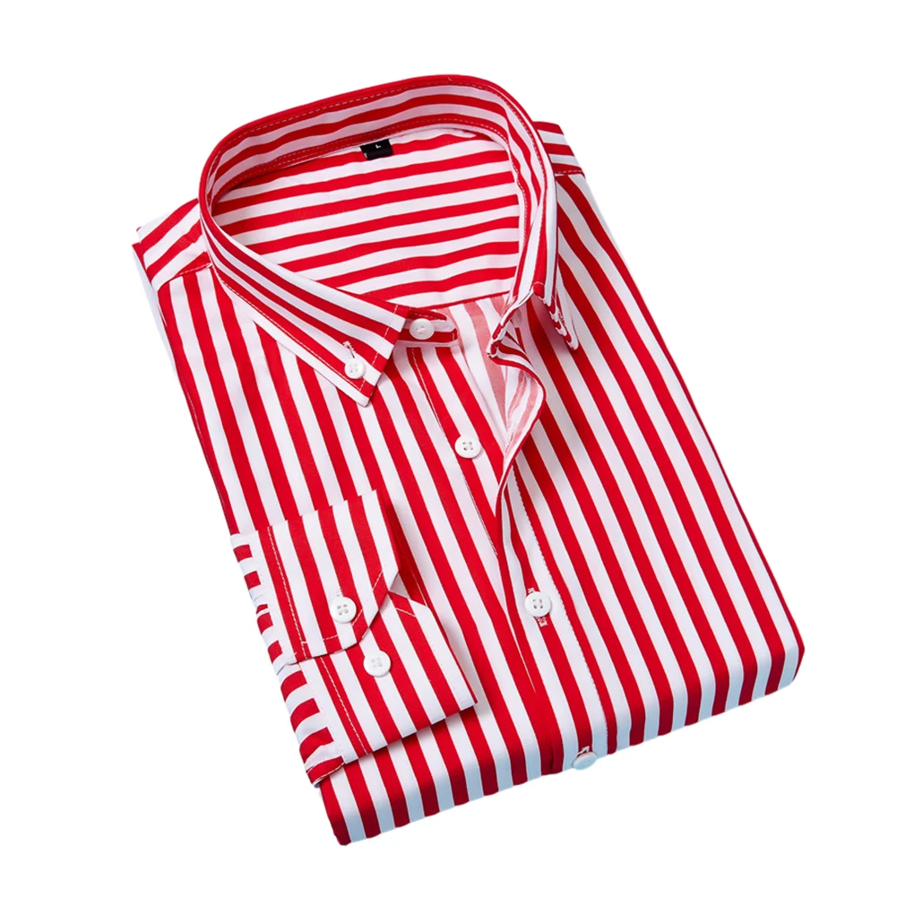 Red Wide Applicable Occasions Men Autumn Long Sleeve Formal Red Business Shirt Classic Striped Shirt