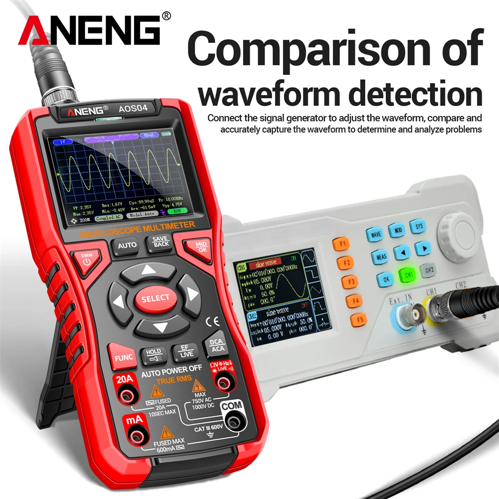 Цифровой осциллограф-мультиметр, умный 2 в 1, частота дискретизации 50 мс/с, полоса пропускания 10 МГц, поддержка хранения формы сигнала ANENG AOS04, тестовые инструменты