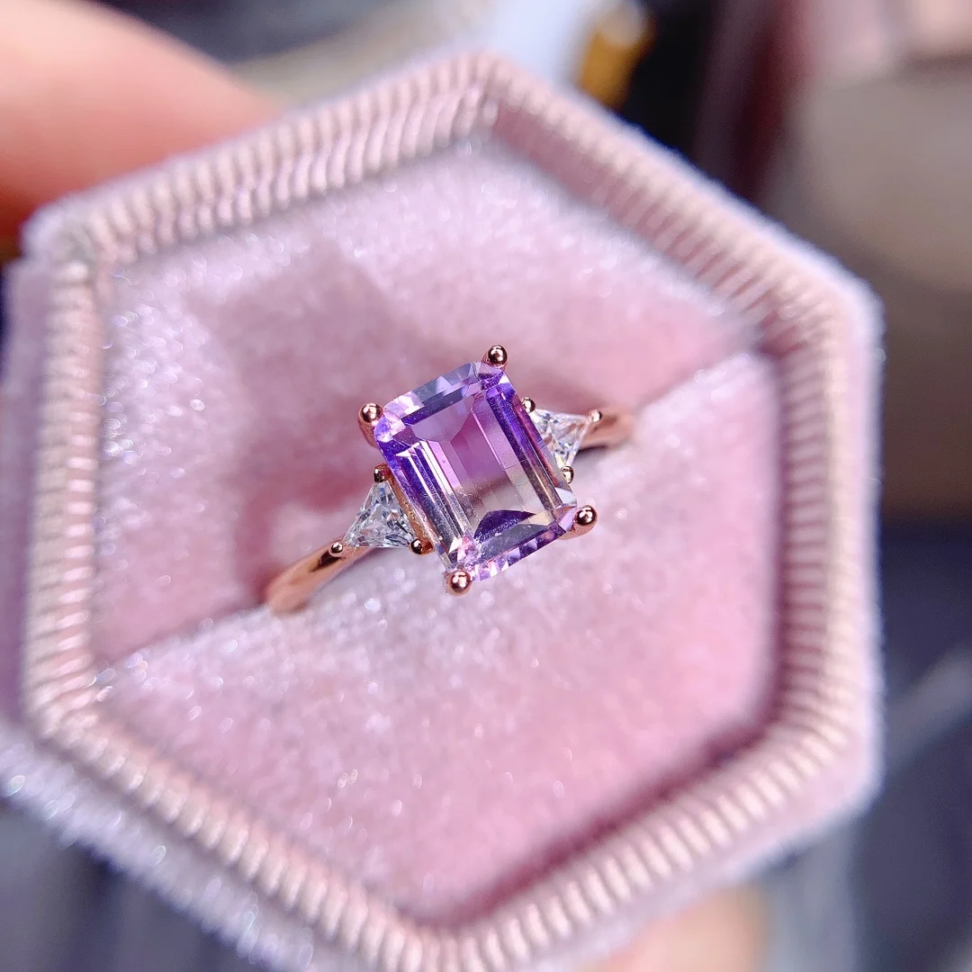 Sterling Silver with Natural Ametrine Ring Emerald Cut 7x9mm Natural Gemstone Women Engagement Ring Fine Jewelry view 4