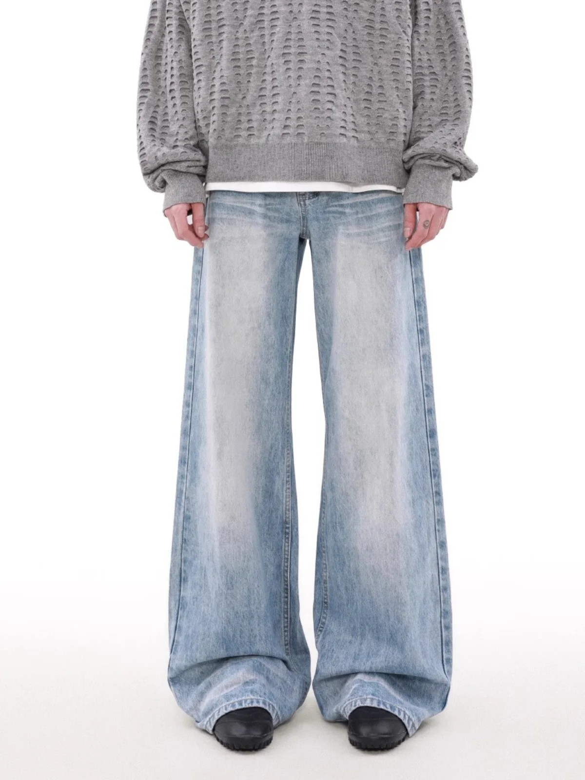 

Синие джинсы из денима для мужчин, повседневные, свободные, с широкими штанинами, в американском ретро-стиле, с завязками на талии, молодежный фасон