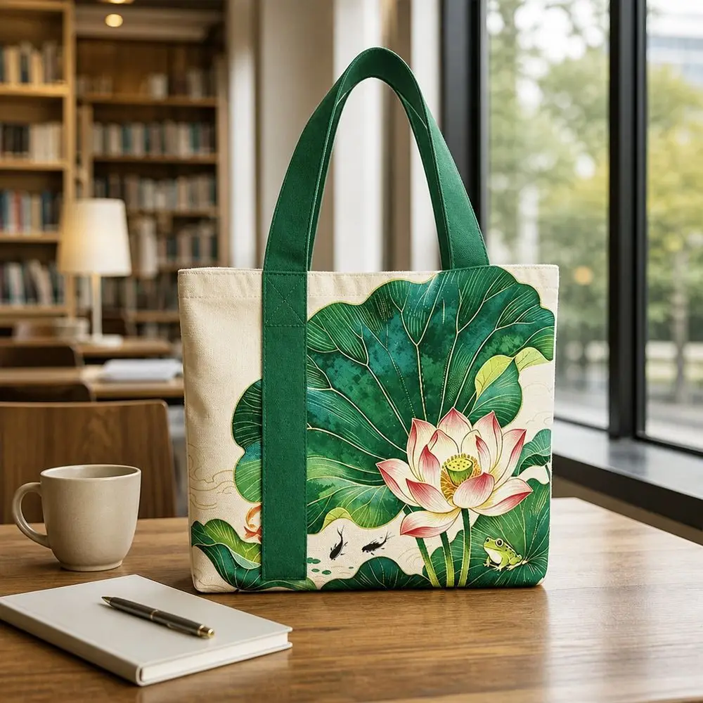 Cartoon Floral Canvas Bag Large Capacity Reusable Tote Bag Lightweight Versatile Shoulder Bag Women's Accessories