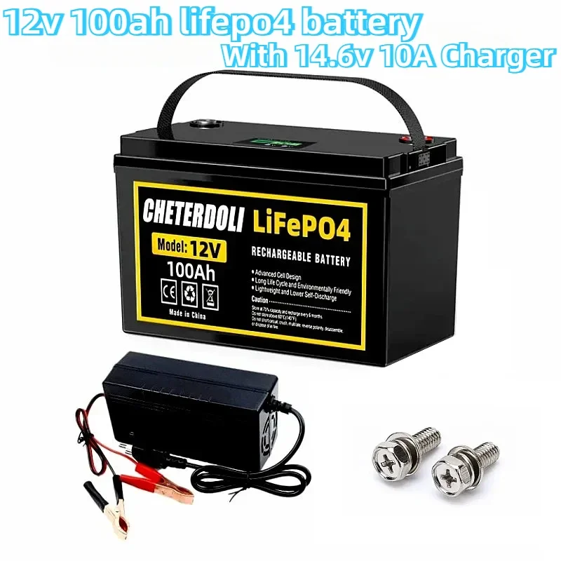 

12v 100ah lifepo4 battery 12.8V Lithium Iron Phosphate Batteries Cycles inverter Car lighter With 14.6v 10A Charger duty-free