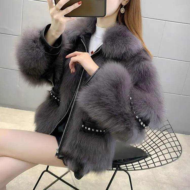 

Korean Fashion Short Coat Women's Riveted Bat Sleeve One Piece Coats 2024 Autumn And Winter New Ladies Overcoat E3097