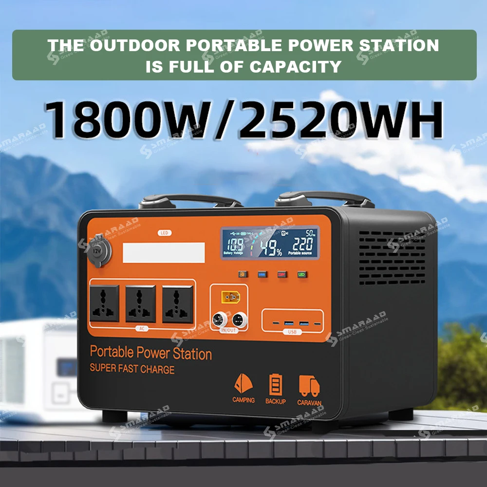 1800W 2520WH LifePo4 Power Station Solar Generator Camping Portable Energy Storage For Connecting Household Appliances Heating b