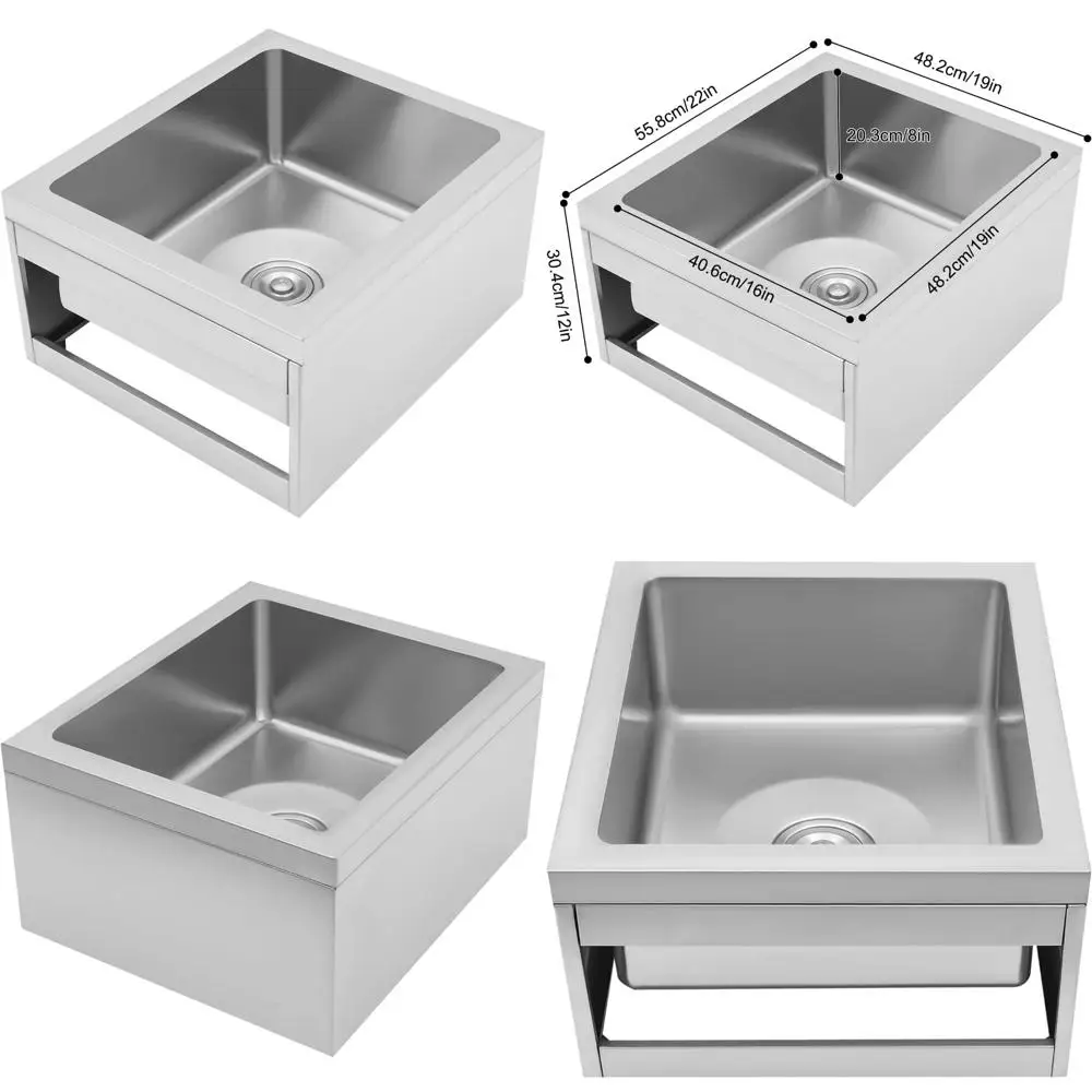 

Commercial Stainless Steel Mop Sink with Large Drain Filter Basket, Quick Drainage, 22x19x12 Inches for Efficient Mop Service