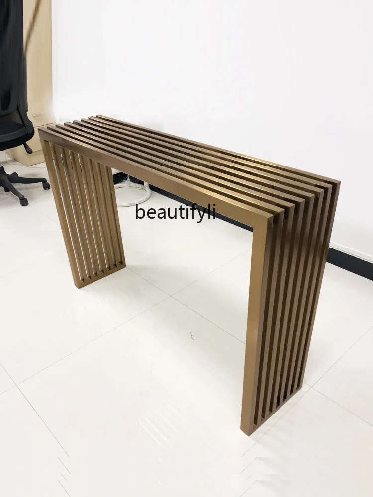 

Entrance table Decorative table Sofa back Rose gold stainless steel partition Bar writing table2936