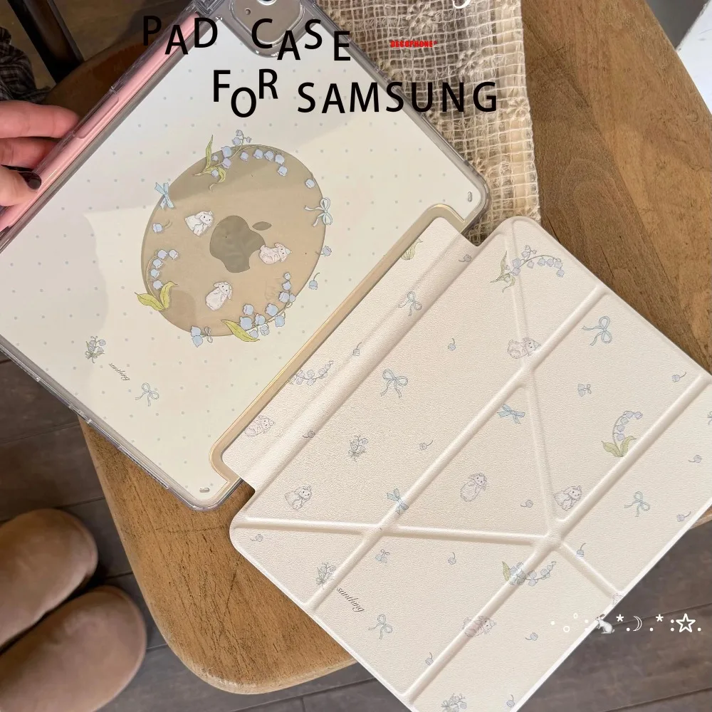 For Samsung Galaxy Tab A8/A9/A11+FE LITE PLUS/Galaxy Tab S6 Lite/S7/S8/S9/S10+ FE "Rabbit Lily Of The Valley Y2K" 3+Y-fold
