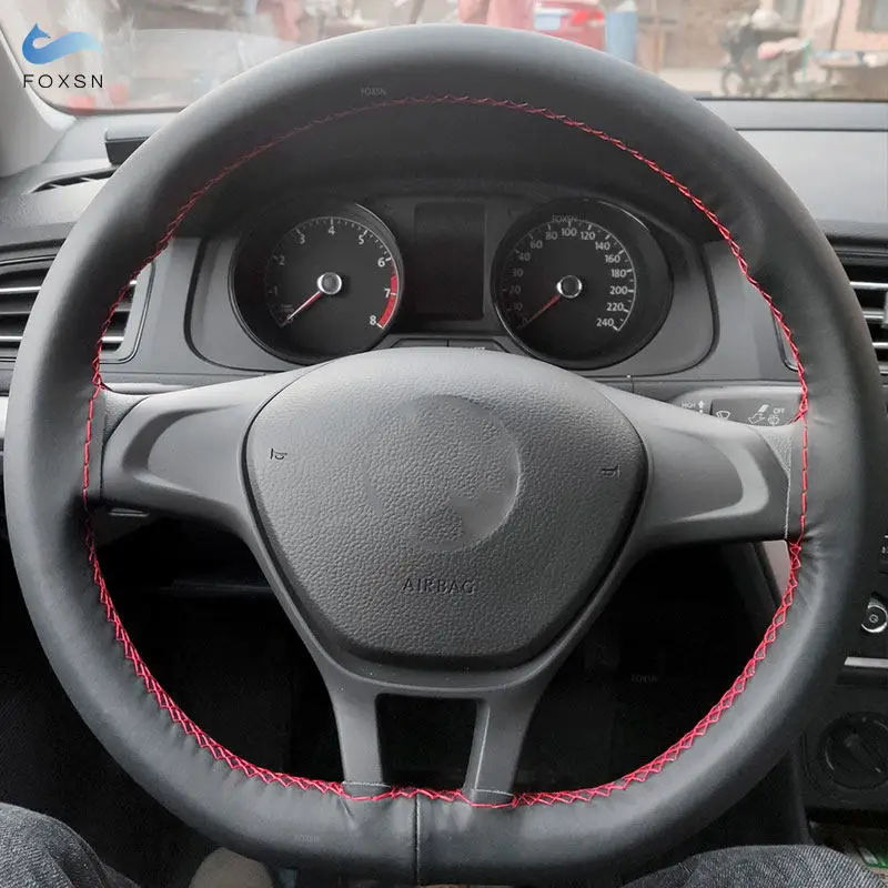 

36cm 38cm 40cm Car Soft Microfiber Leather Steering Wheel Braid Cover with Needles & Thread Hand-stitched Interior Accessories