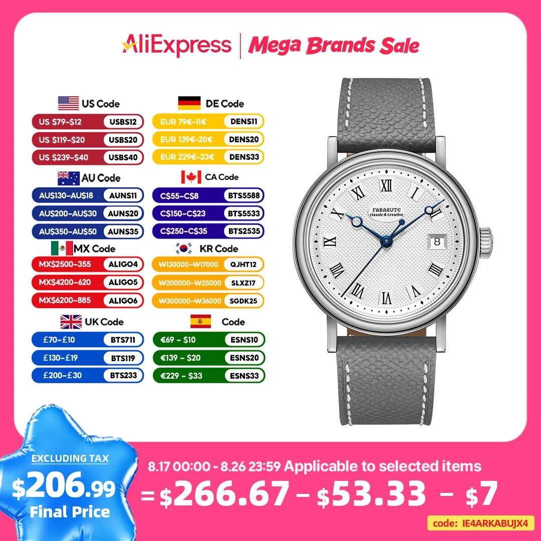 FARASUTE Casual Kalender Männer Mechanische Armbanduhr Saphir Japan Bewegung Automatische Uhr Edelstahl Wasserdicht Männer Uhr